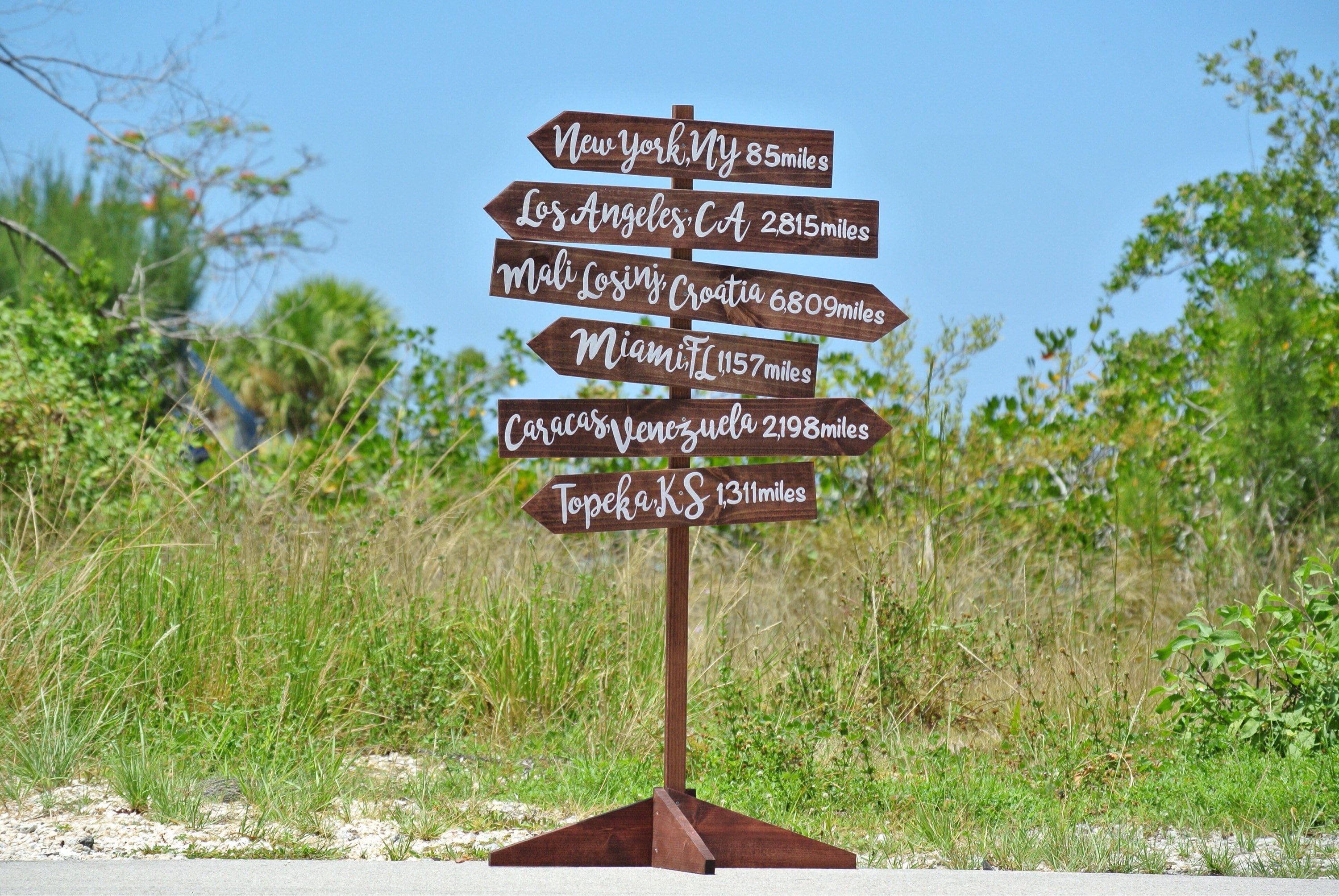 Rustic Wood Directional Sign, Mileage Destination Wooden