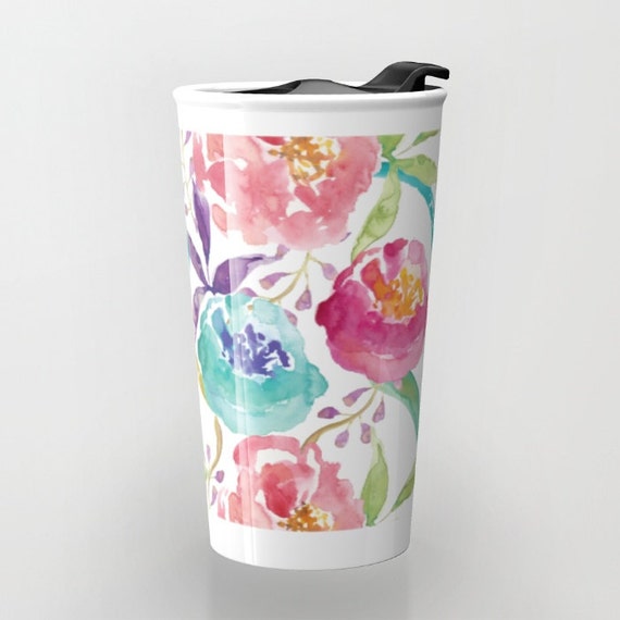 travel coffee mug flower