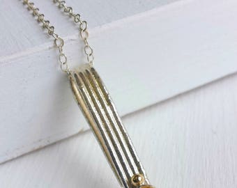 Golden Topaz Drop Pendant - Silver and 14kt Yellow Gold Accents, Gold, Yellow, Rustic, November Birthstone