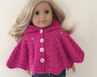 Pink 18 inch doll hooded cape! doll clothes, doll hat, doll poncho, American Girl, Gotz Precious day, doll outfit, toy, doll