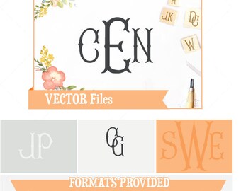Fancy Fishtail Monogram Files VECTOR Alphabet/Font: Design/ Instant Download Files; .ai .eps .psd .pdf .svg .dxf .emf Cuttable Font