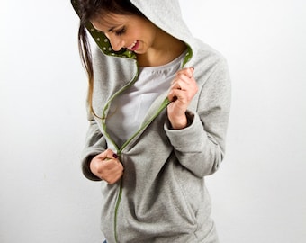 Zip up hoodie in athletic gray and green