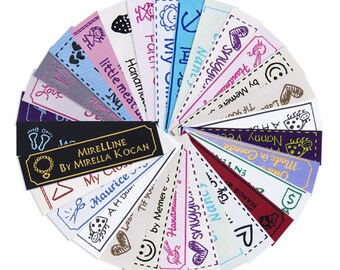 Fabric Tag Labels - Woven Frame, Text & Symbol only 20 USD for 50 Sew-in Labels sewing labels custom sew in labels damask label garment tag