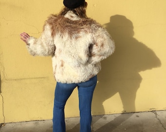 Vintage 1960's Cream and Rose Shearling Coat | Penny Lane | Boho | Fur