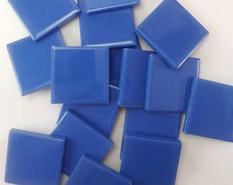 Ceramic mosaic tiles, 47x47 mm (1-7/8 inch), Glossy Off White / Cobalt blue