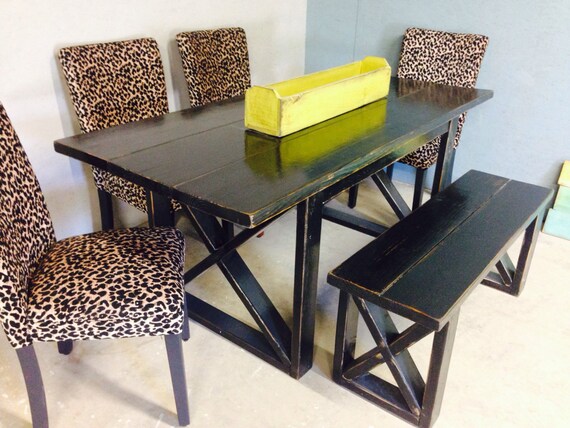 6 foot Black distressed dining table includes one 4 foot