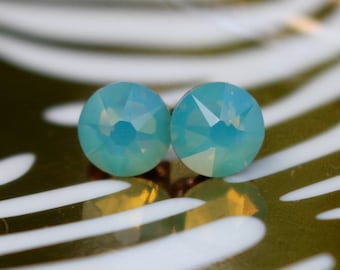 Swarovski Pacific Opal crystal earrings on titanium posts~ titanium stud earrings, great for sensitive ears! SS34