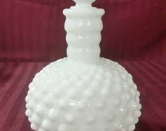 Vintage milk glass perfume bottle with glass stopper