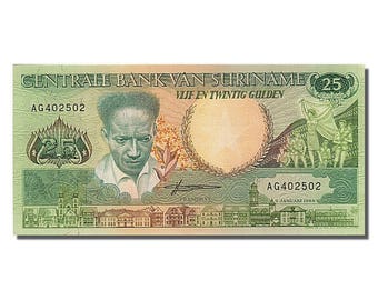 suriname 25 gulden 1988 km #132b 1988-01-09 unc(65-70) ag 402502