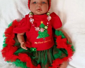 FREE SHIPPING !!! 0-3mo First Christmas Baby Dress , Matching Headband, Baby Christmas Dress, Baby Christmas Gift, Baby Photo Outfit