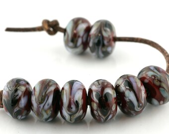Wooden Marble Handmade Glass Lampwork Beads (8 Count) by Pink Beach Studios (1608)