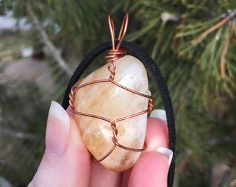 Citrine Copper Wire Wrapped Pendant