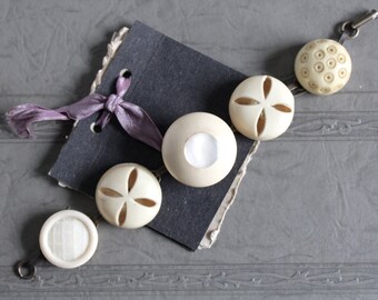 Gorgeous rare examples of Celluloid buttons bracelet warm cream mother pearl vintage victorian statement, jewelry, up cycled art deco retro