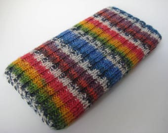 hand knitted wool iPhone 6 sock - mobile phone cosy - cellphone sock - iPhone 8 case - smartphone sock - iPhone 7 sock - rainbow phone sock