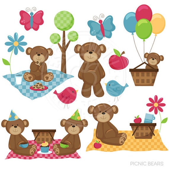 Picnic Bears Cute Digital Clipart Commercial use OK Bear