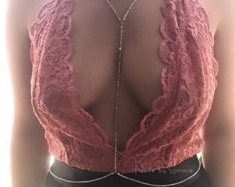 crystal body chain, body jewelry, bikini body jewelry, bralette chain, harness bralette, body chain, festival body chain, gift for her