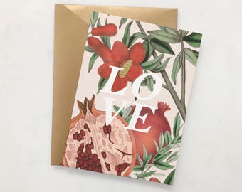 Love Christmas Card Set // Botanical Pomegranate Card // Holiday Card Set // Religious Card // Botanical Boho Card // Christmas Card