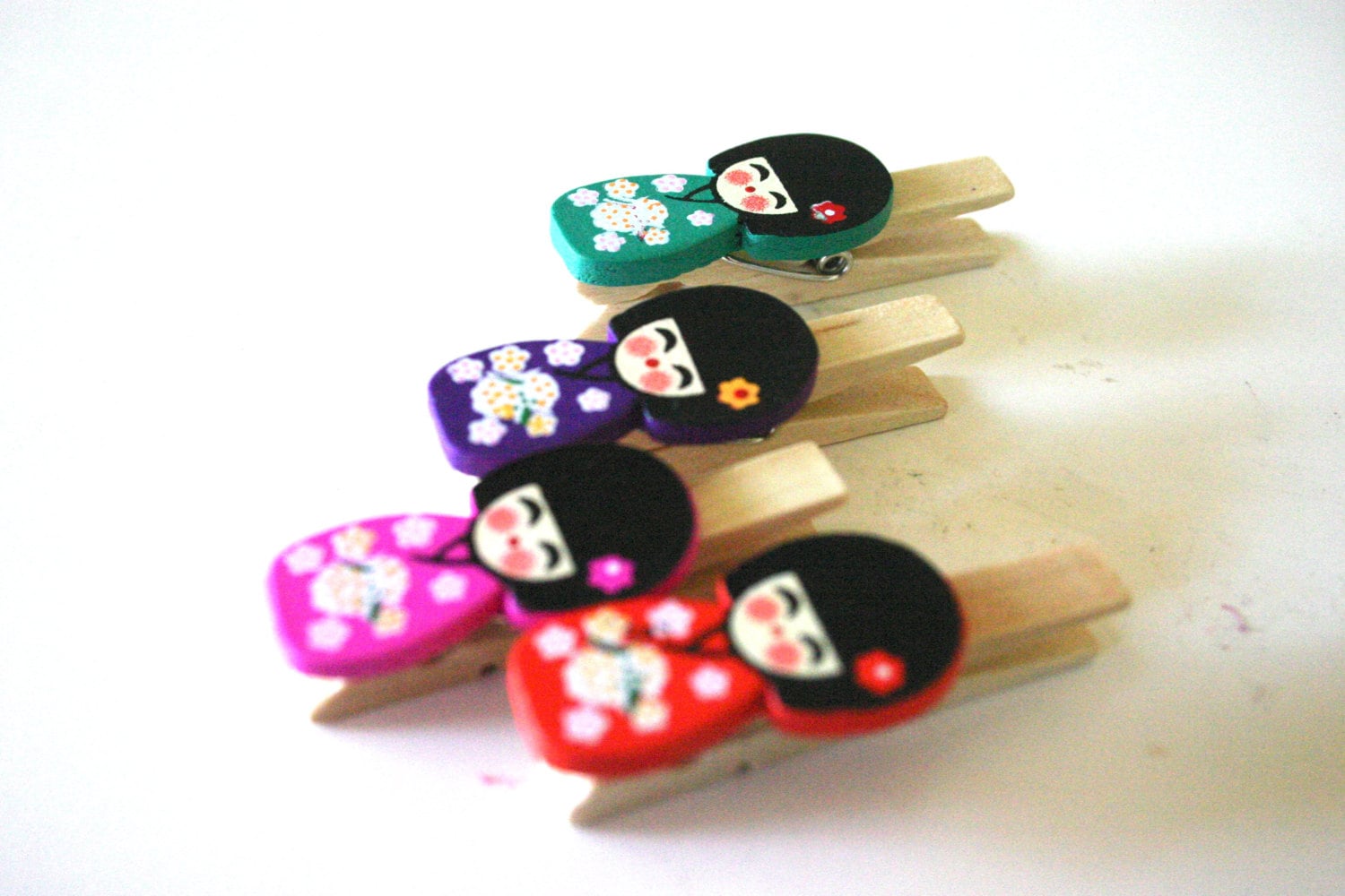 Kokeshi clips Japanese doll clothes pin set of 4