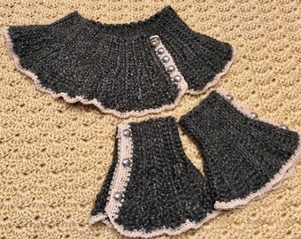 Vintage-inspired crocheted Victorian scarflette neck warmer and cuffs