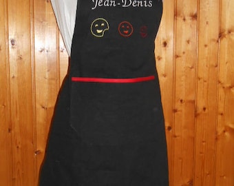 Apron adult with name and smiley cookie - cotton - black and Red
