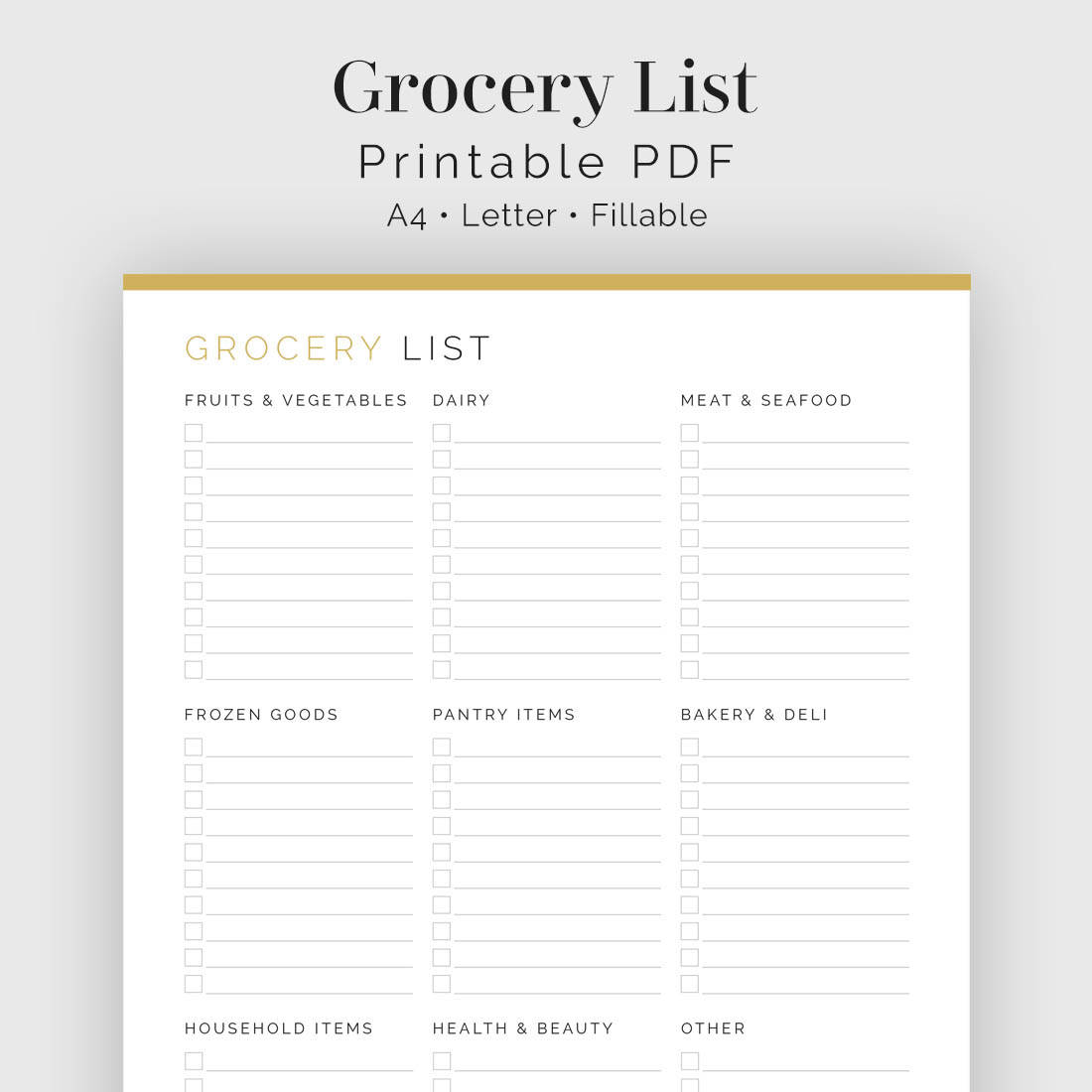 grocery list with categories printable pdf meal planner pdf grocery list