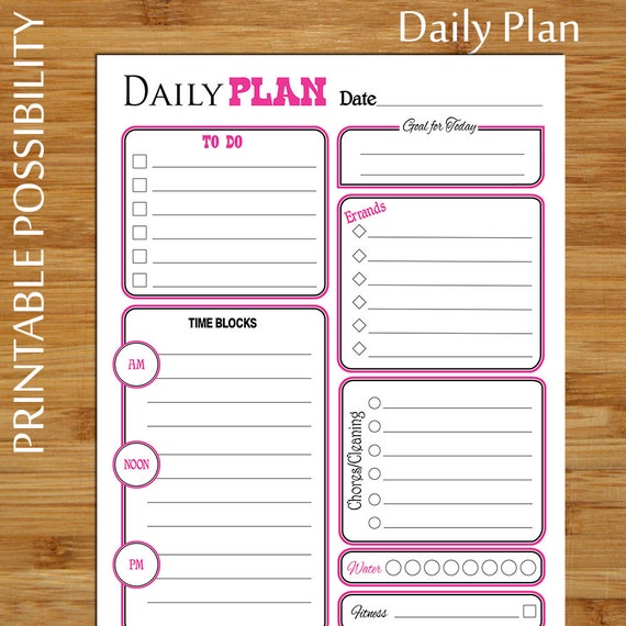 Printable Daily Planner Hot Pink and Black Daily To Do