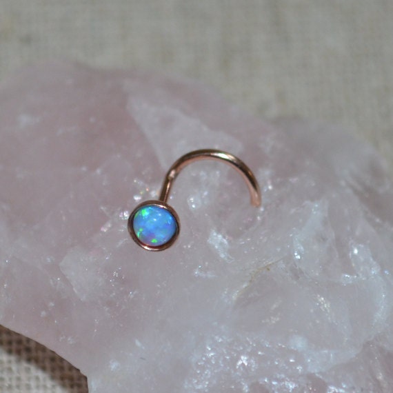 3mm Blue Opal Nose Stud - Gold Nose Ring Stud - Rook Earring - Cartilage Stud - Tragus Stud - Nose Screw - Helix Stud - Nose Piercing 16g
