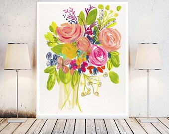 Flower art print, Abstract flower, Abstract flowers, Abstract painting, Abstract art, Floral art print, Large wall art, Acrylic painting
