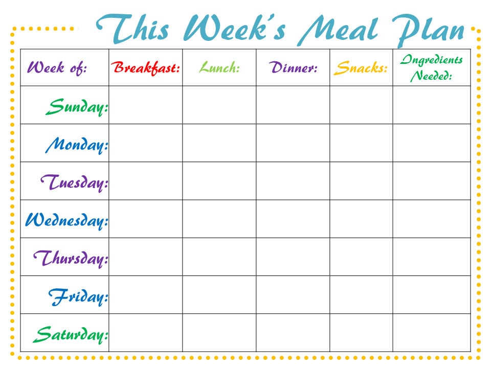 Meal Planner Digital Weekly PRINTABLE Meal Schedule PDF