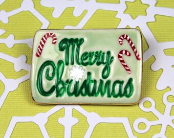 Christmas Brooch Handmade Porcelain Jewelry Merry Christmas Pin Holiday Wear