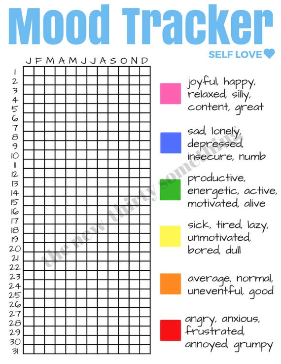 Mood Tracker Self Love Mental Health Downloadable Print