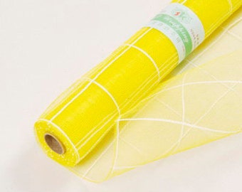 Check Spring Yellow Mesh Wraps 21in x 10yd Poly Mesh Roll, Deco Mesh, Decorative Mesh, Floral Mesh Decor, Flower Wrap Bouquets