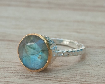 Rainbow Labradorite Ring * Sterling Silver 925 * Boho * Organic * Gold Vermeil * Mix metals* Gypsy * Bridesmaid* Solitaire * Bridal * BJR045
