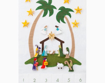 Nativity Advent Calendar - Pattern - Advent Calendar - Star of Wonder Base with 24 Magnetic Character Ornaments