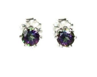 Mystic Topaz Stud Earrings Silver Mystic Topaz Earrings 4MM Round Rainbow Gemstone 925 Mystic Topaz Post Earrings Mystic Topaz Jewelry