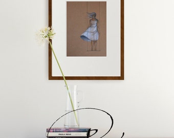 Female drawing, original drawing, paper craft art, drawing on paper craft, art, original art, modern female art, spirituality, movement
