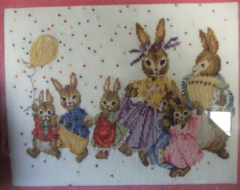 Funny Bunny Family Embroidery-Wall Decor