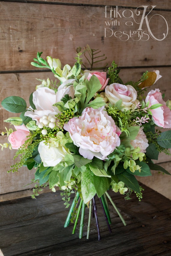 Bridal Bouquet Pink Artificial Flower and Faux Greenery
