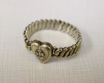 Vintage Metal USN Expansion Bracelet - Sweetheart Bracelet - United States Navy Girlfriend Wife