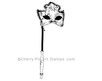 Venetian MASK on a stick nr.2 - Carnival, Mardi Gras- CLiNG RuBBer STAMP L353