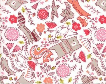 Forest Furries Multi on White Cotton Woven, Just Another Walk in the Woods by Moda