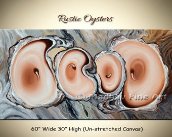 Oysters Abstract Painting, Rustic look, Large painting, Brown Gray color, Size 60'' x 30'' by MadhavFineArt