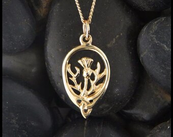 Thistle Trinity Celtic Pendant in 14K Gold