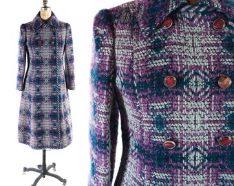 FREE US SHIP // Vintage 60s Coat // 1960s Coat // Tapestry Coat // Woven Coat // Purple Coat // Patterened Coat - sz M