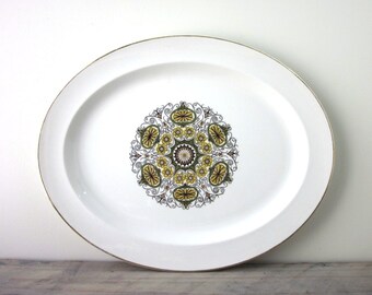 Large Vintage Ironstone Platter with Green Mid Century Design