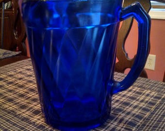 hazel atlas diamond quilt optic cobalt blue pitcher with ice lip