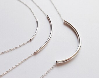 Serena (Silver) - 3 sizes of minimal curved tube sterling silver necklace