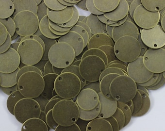 50 Pcs Antique Brass Round Stamping Blanks, 10 mm One Hole Bronze Coins, 26 Gauge Round Stamping Discs, Stamping Blanks, Stamping Tags