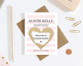1 Scratch Off Card Pregnancy Reveal - Will You Be My Godmother? - Pregnancy Announcement - New Godparents - Godmother - Aunt