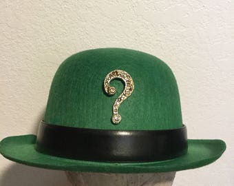 Green Riddler Costume Derby Bowler Hat